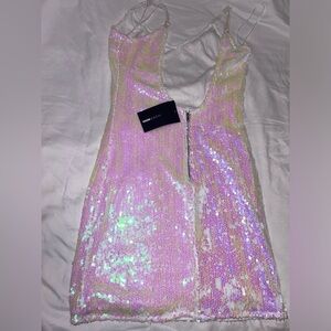 Fashion Nova White sequin dress size small.